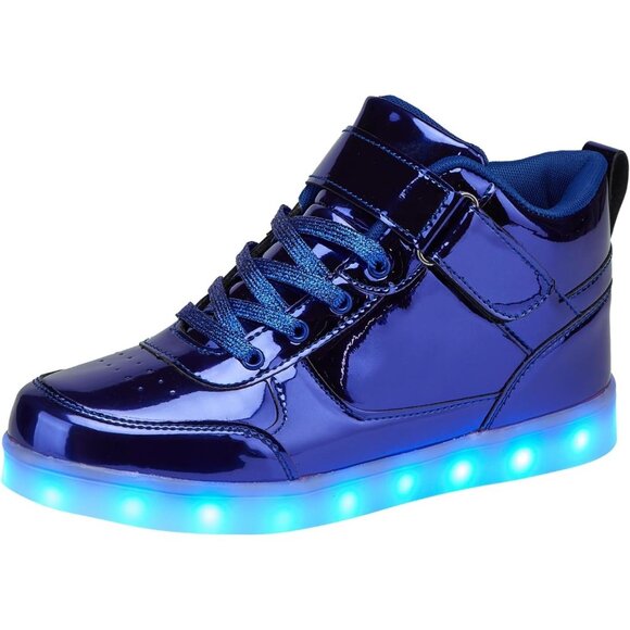 ⚡Unisex Blue High Top USB Charging Light Up Shoes Sports LED Dancing Sneakers - Picture 1 of 7